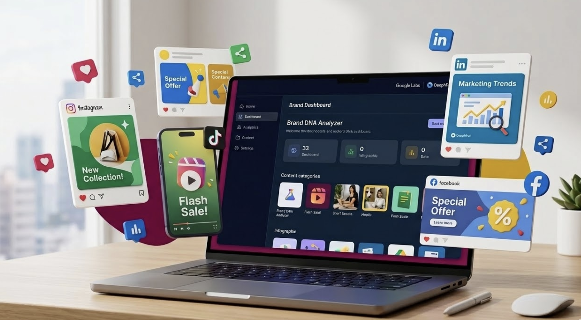 구글 AI 마케팅 툴 포멜리(Pomelli)를 활용한 브랜드 콘텐츠 자동 생성 일러스트