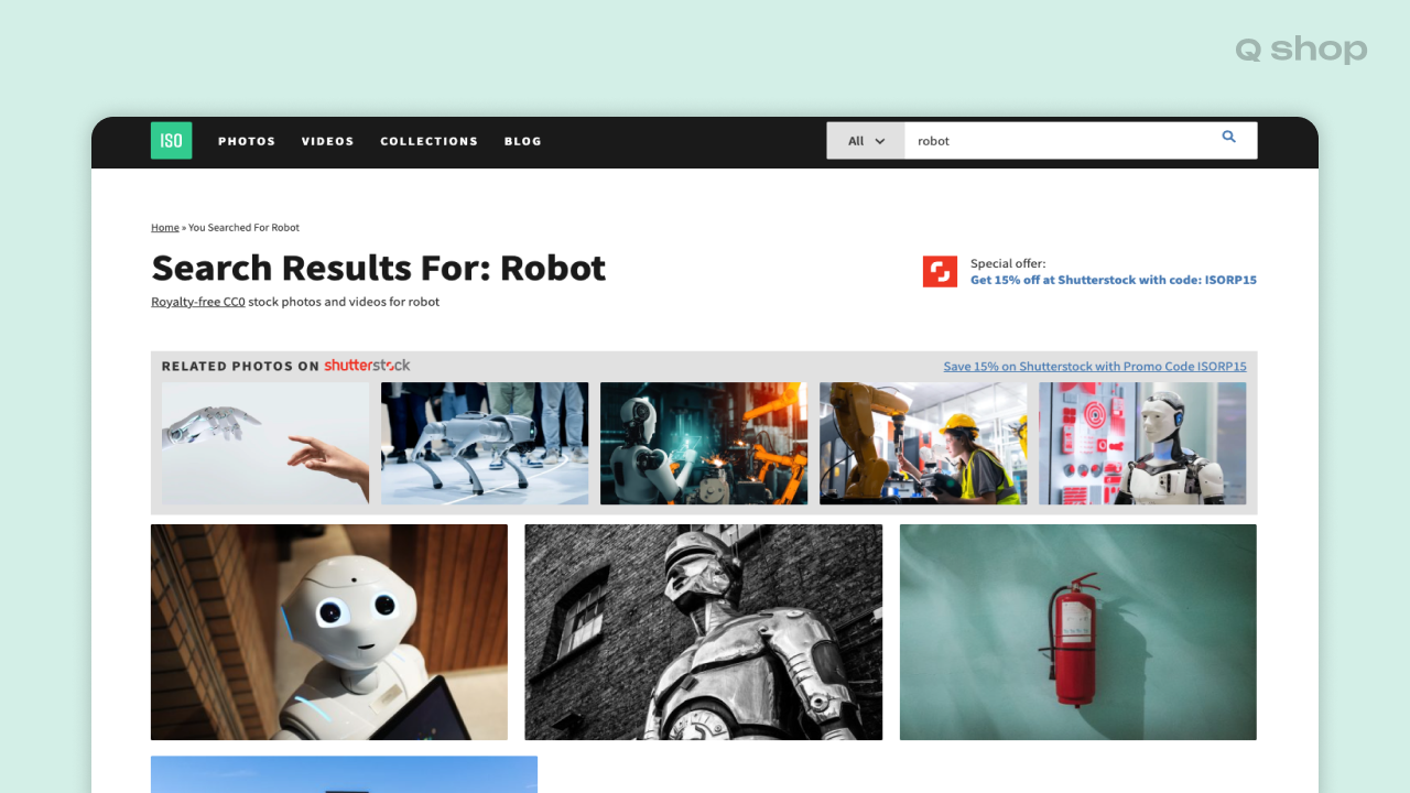 ISOrepublic에서 robot 키워드로 검색한 결과 화면